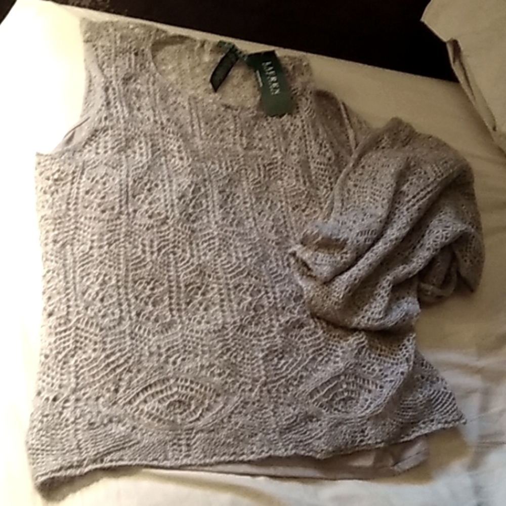 Lauren ralph lauren lacey knit top/scarf taupe set,size large